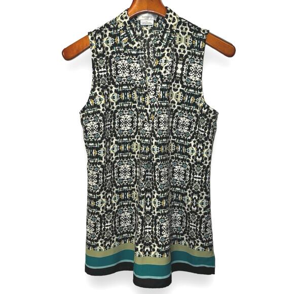Van Heusen Sleeveless Split Neck Flowy Top Womens Size Medium Abstract Print - Picture 1 of 6